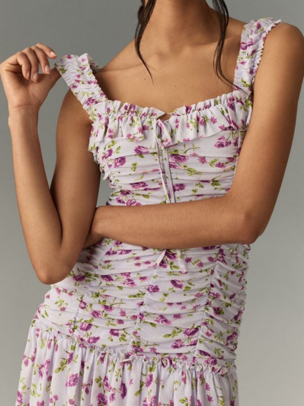 Anthropologie Lilac Sleeveless Square-Neck Ruched Mini Dress Small 38397